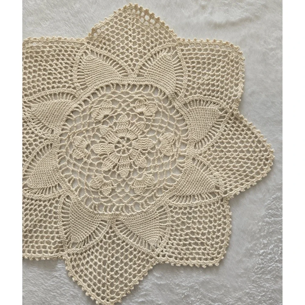 Vintage‎ Doily Crochet Handmade Pineapple Set 2 Beige Lace Table Topper 15